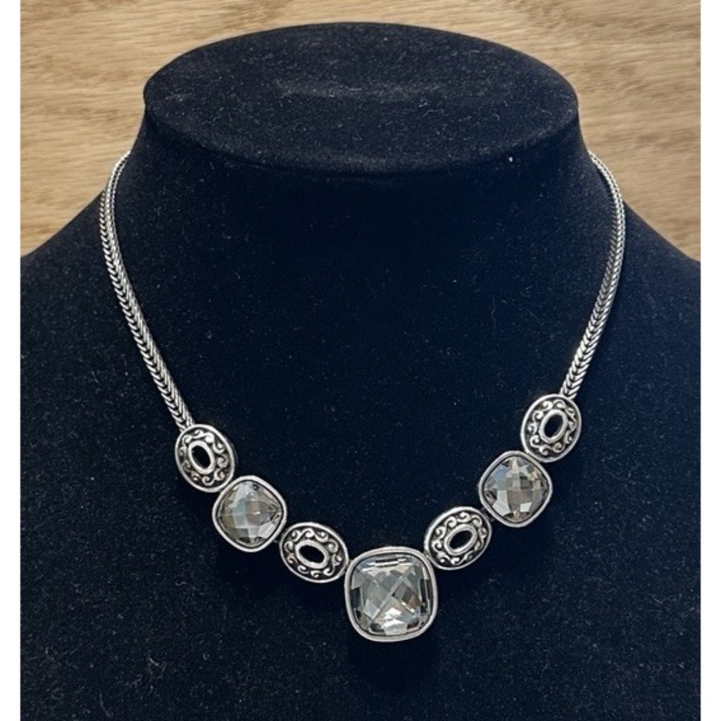 Brighton Venus Rising Nuetral Collar Crystal Necklace Silver Tone 39$